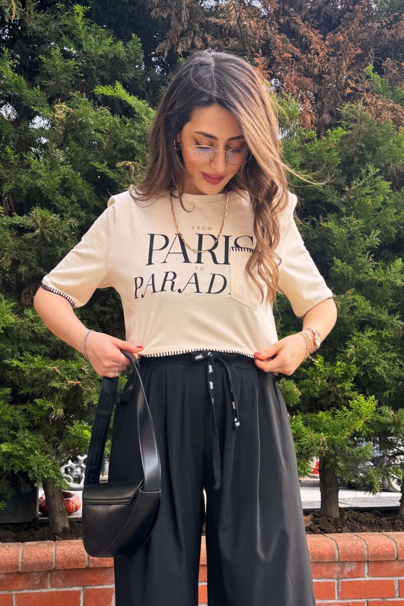 BASKILI CROP TİŞÖRT - Clothing Palette