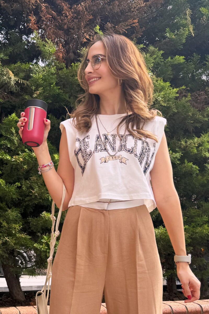 BASKILI VE VATKALI CROP TİŞÖRT - Clothing Palette