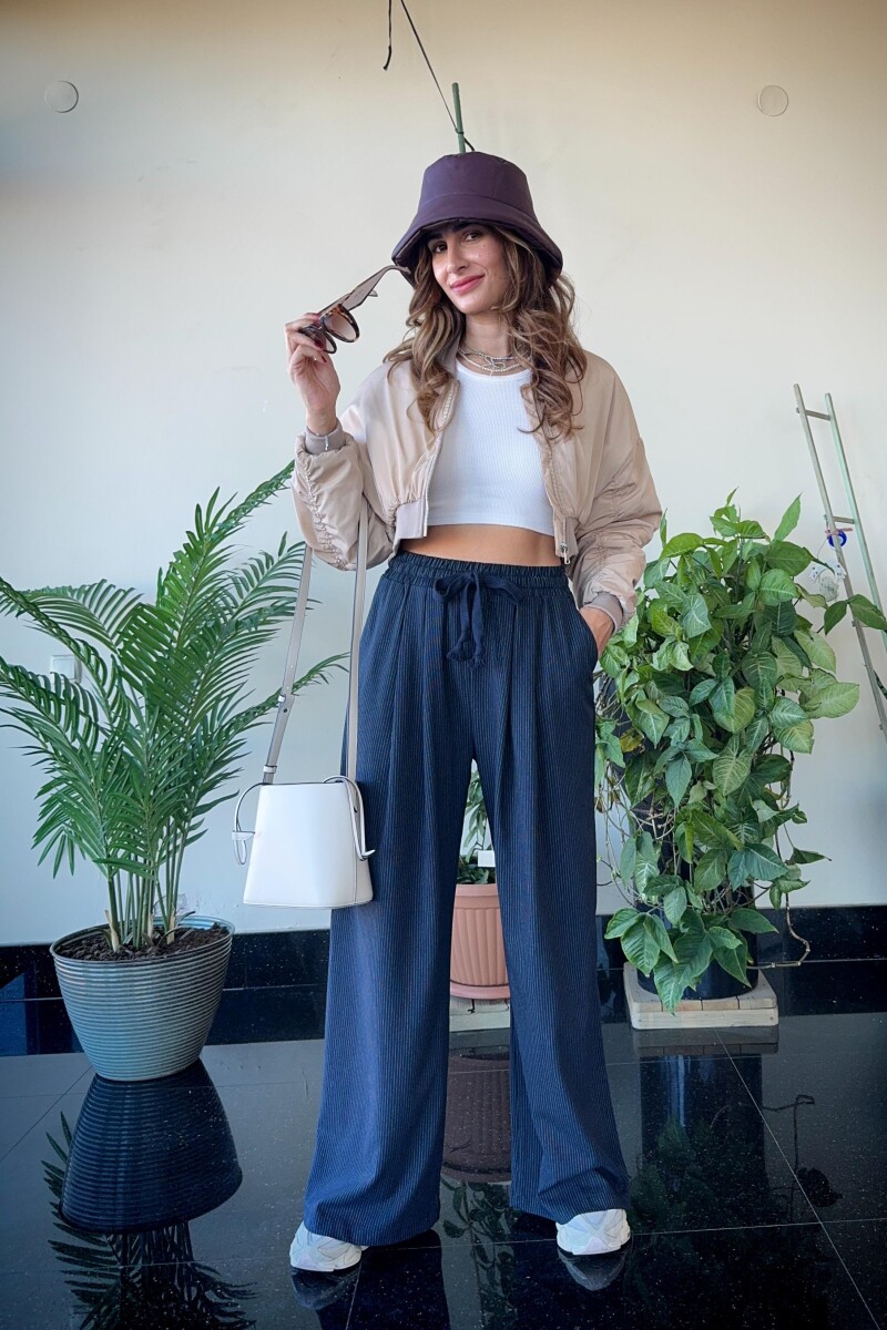 BELİ BAĞLAMA DETAYLI ÇİZGİLİ PANTOLON - Clothing Palette