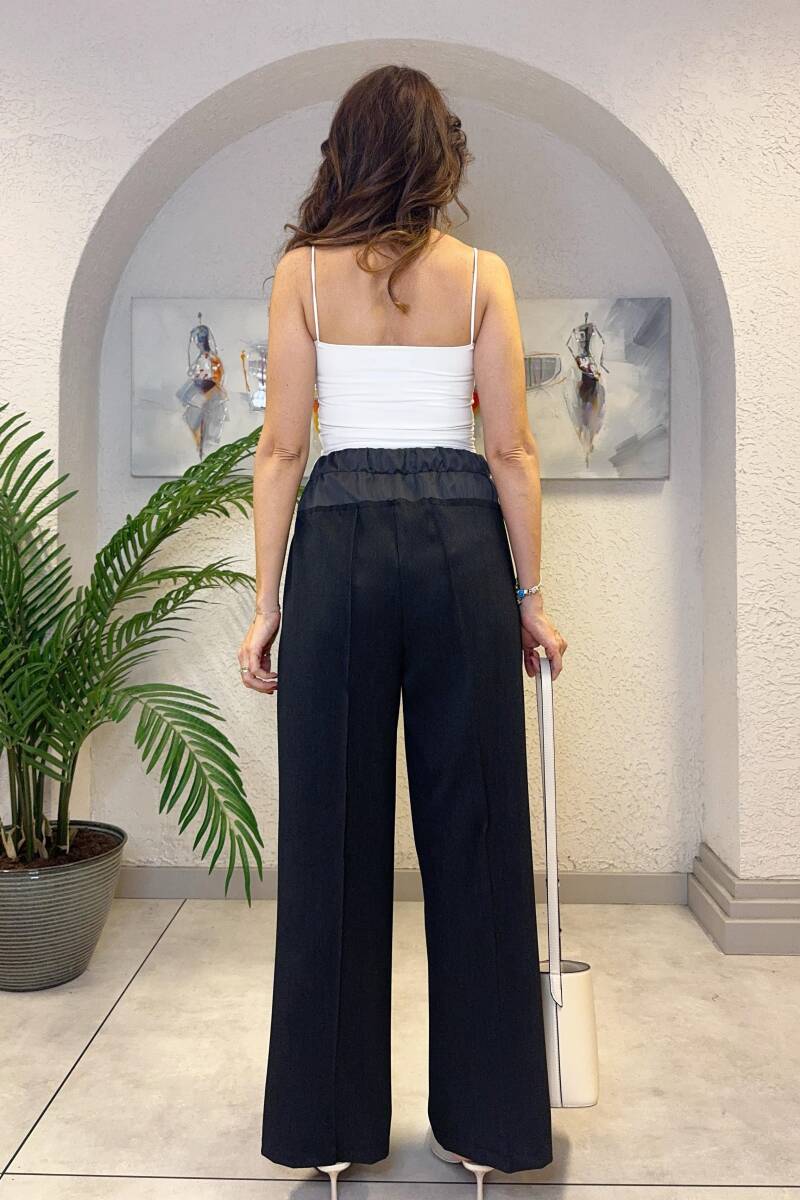 BELİ KUMAŞ MATCHLI GENİŞ PAÇA PANTOLON - 4