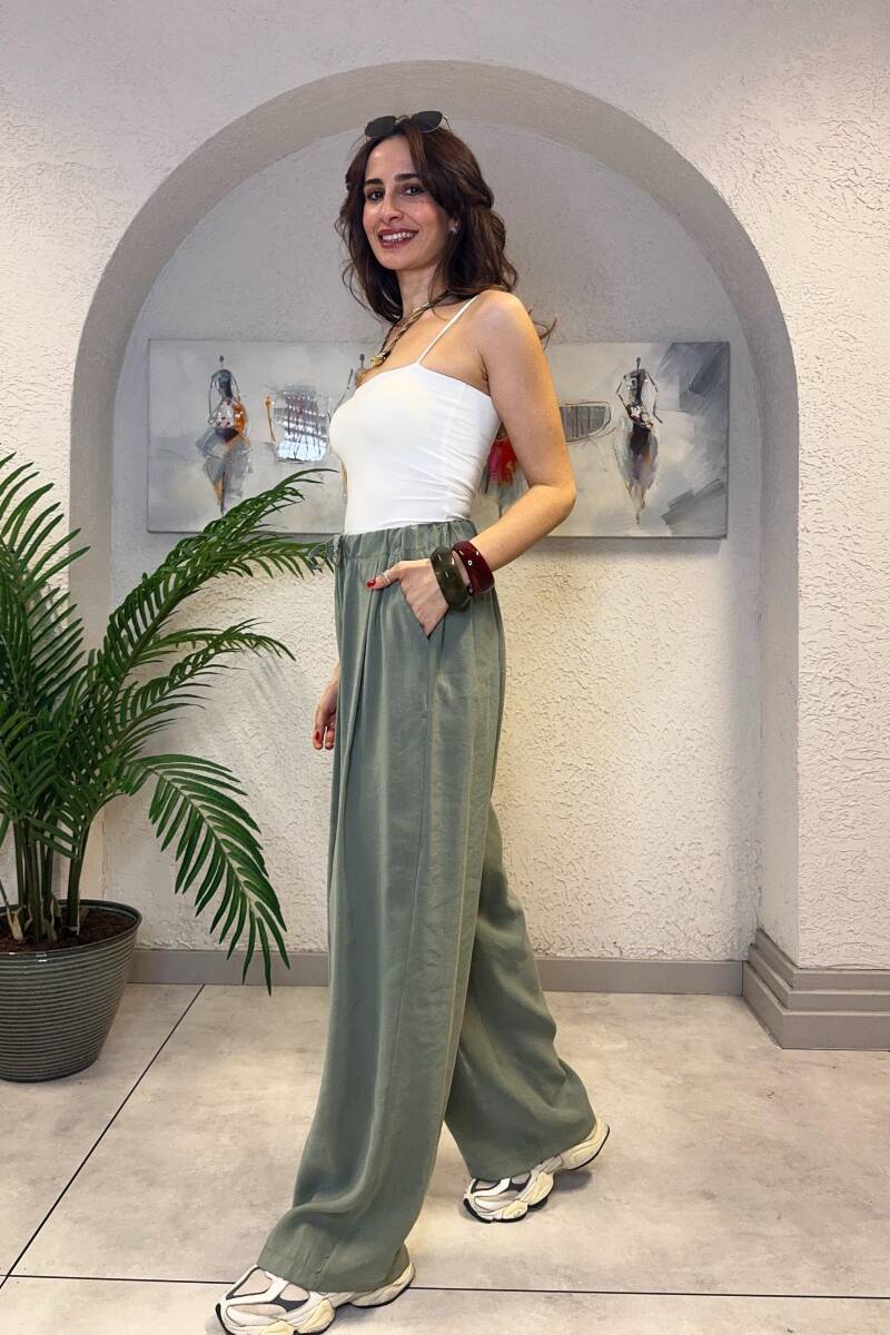 LASTİKLİ GENİŞ PAÇA MODAL PANTOLON - 5