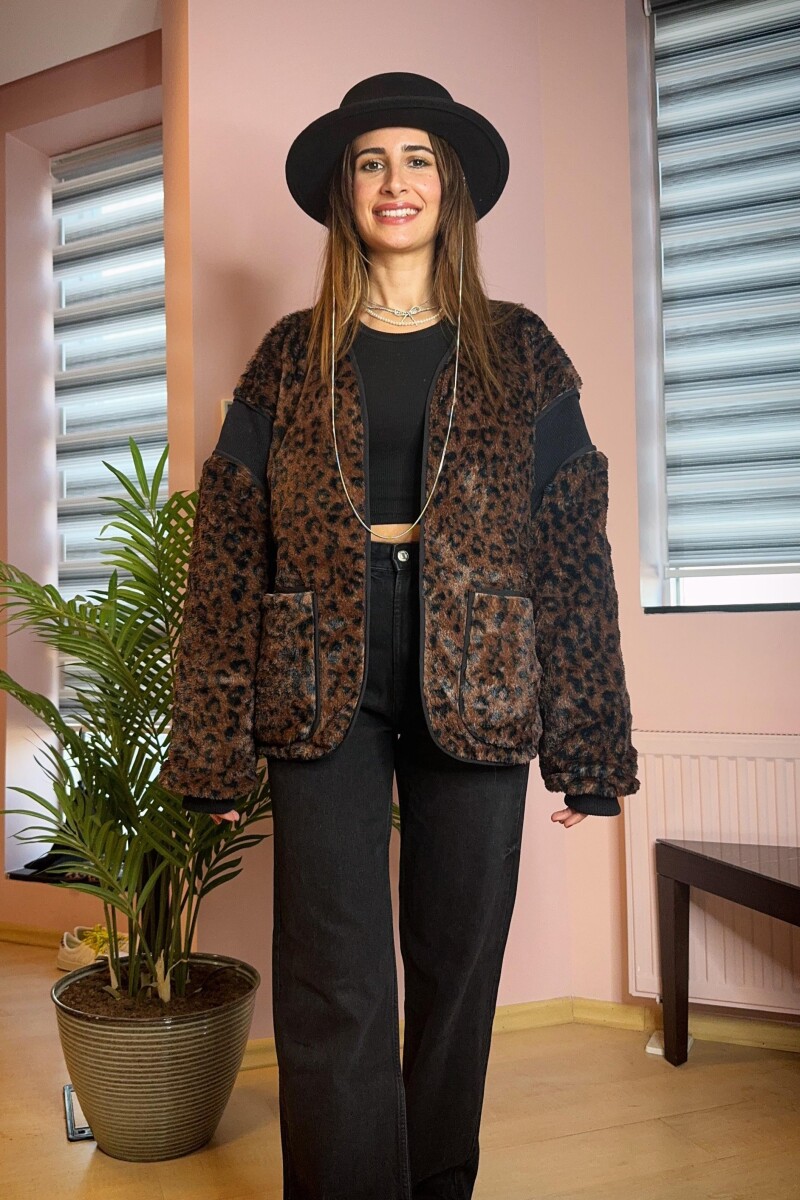 LEOPAR DESENLİ SUNİ KÜRK CEKET - Clothing Palette