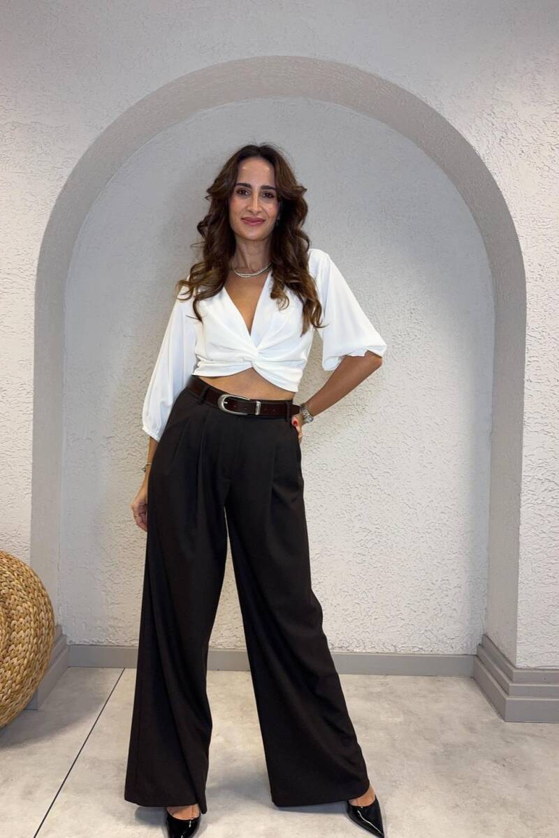 PİLE DETAYLI GENİŞ PAÇA PANTOLON - 9