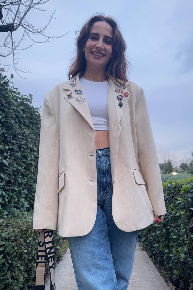 ROZET AKSESUARLI ÇİZGİLİ BLAZER CEKET - 3