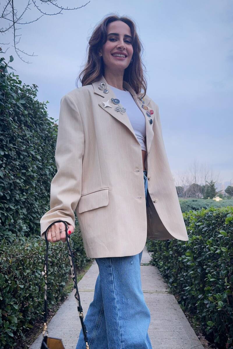ROZET AKSESUARLI ÇİZGİLİ BLAZER CEKET - 5