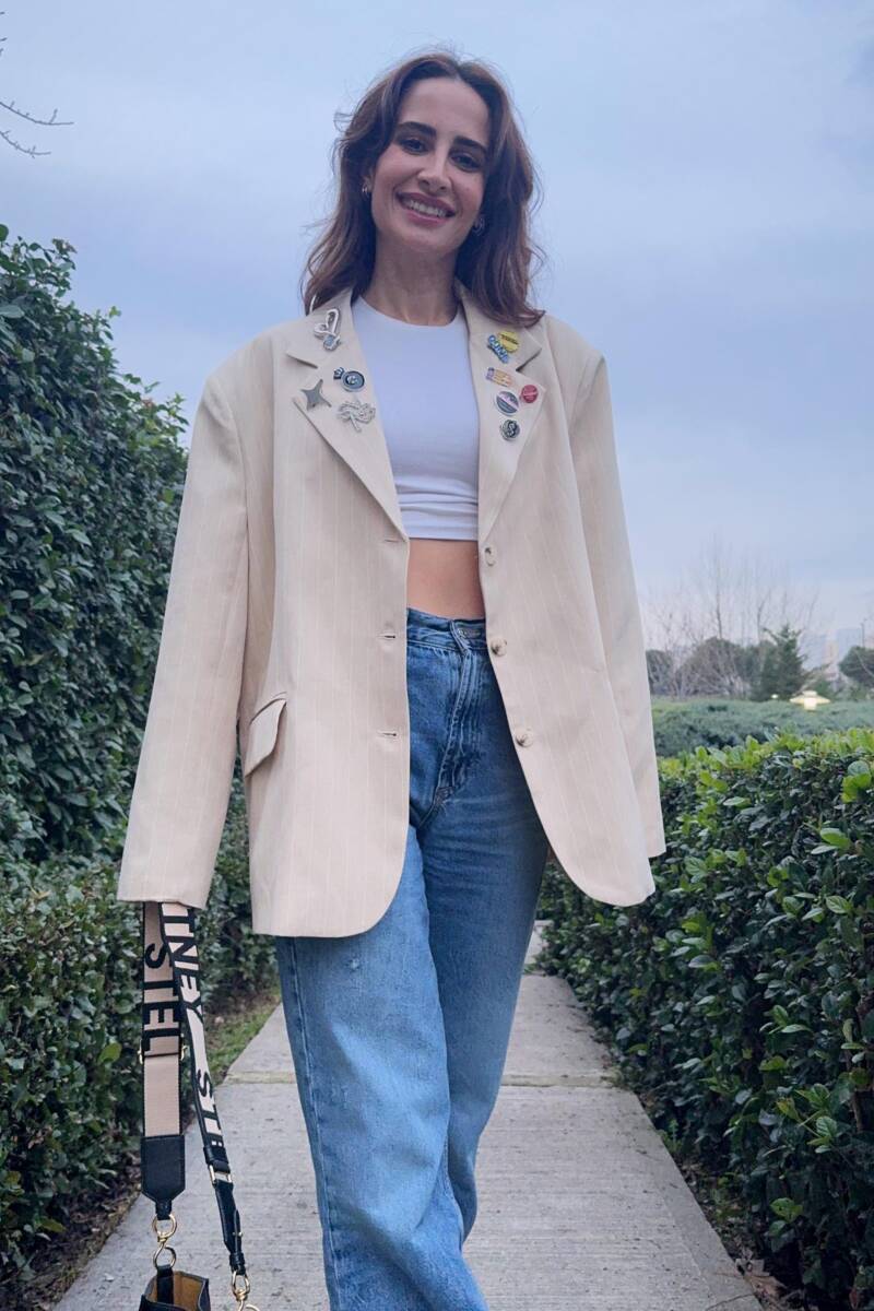 ROZET AKSESUARLI ÇİZGİLİ BLAZER CEKET - 7