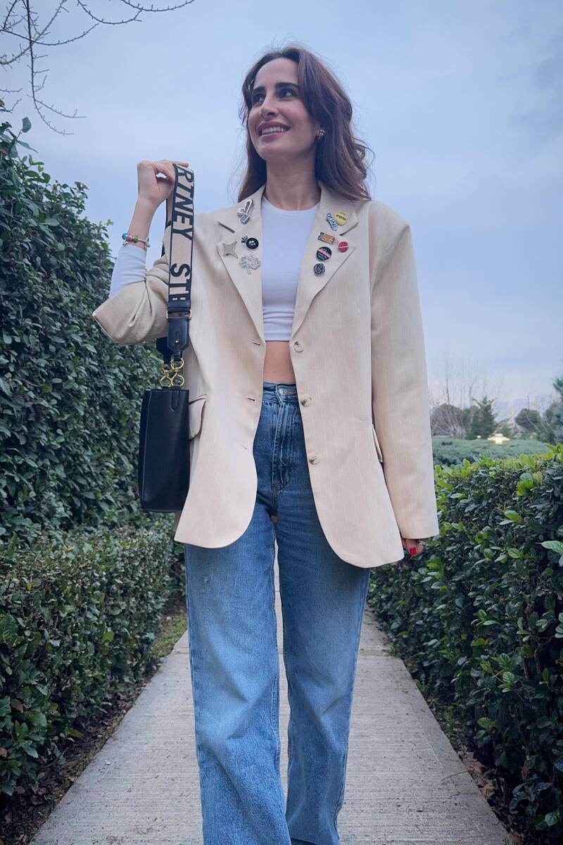 ROZET AKSESUARLI ÇİZGİLİ BLAZER CEKET - 9