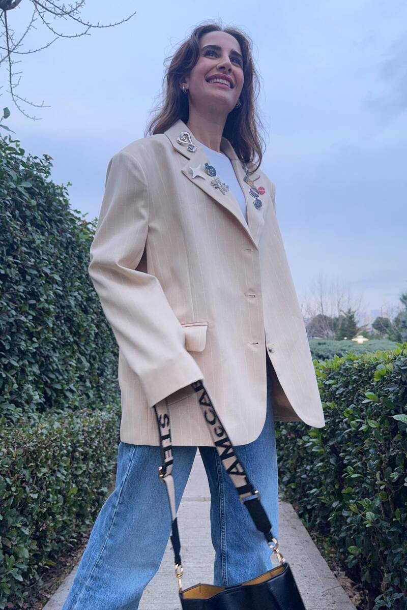 ROZET AKSESUARLI ÇİZGİLİ BLAZER CEKET - 10