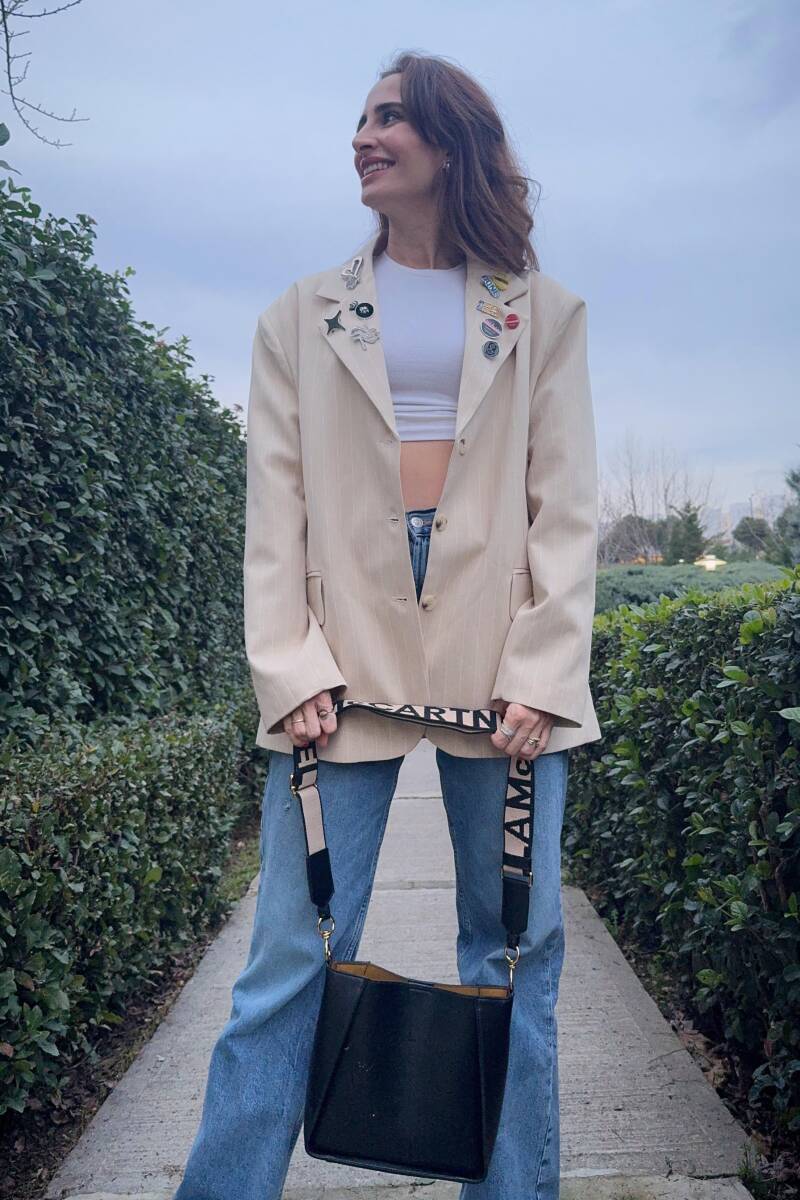 ROZET AKSESUARLI ÇİZGİLİ BLAZER CEKET - 12