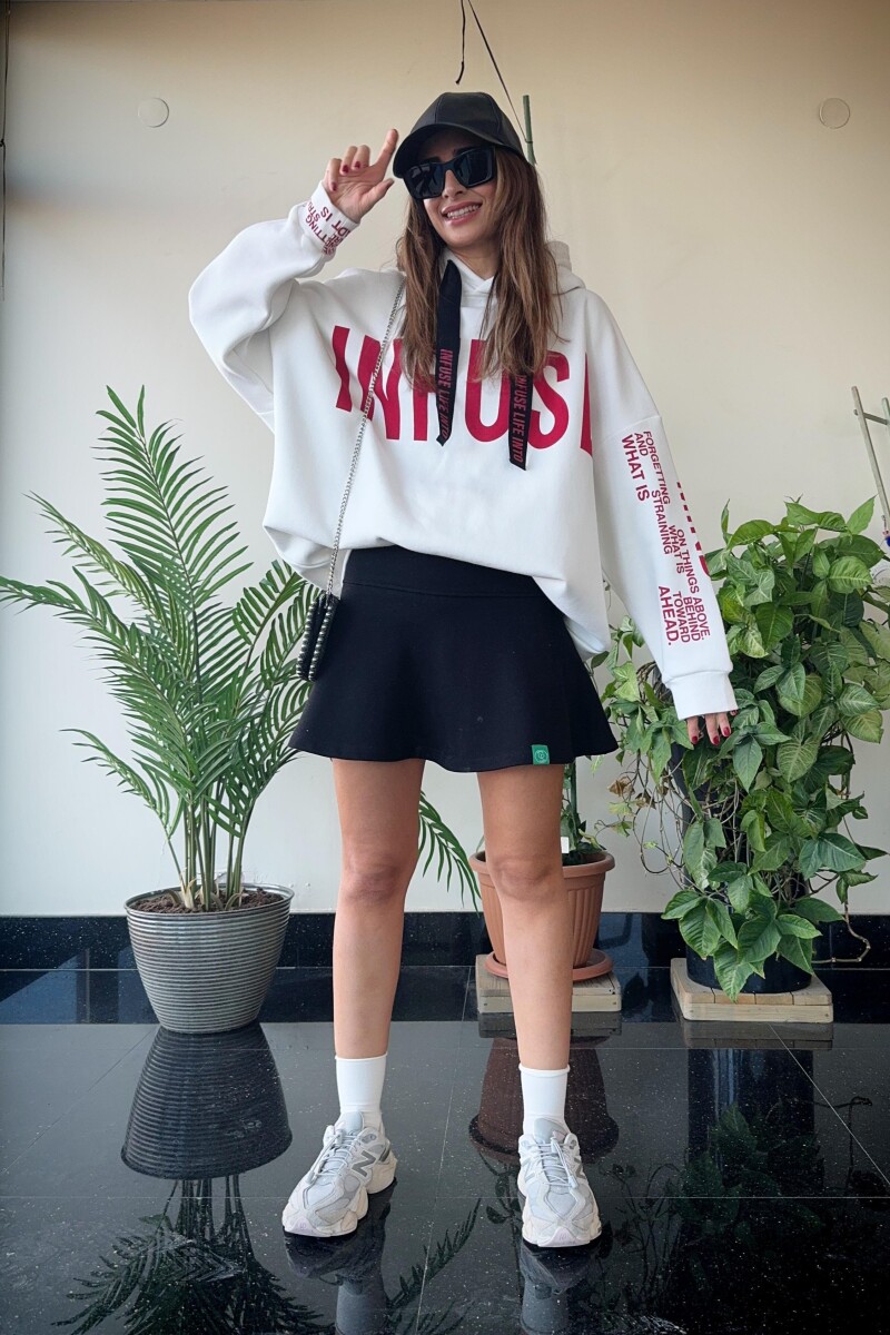 YAZI BASKILI KAPÜŞONLU SWEATSHİRT - Clothing Palette