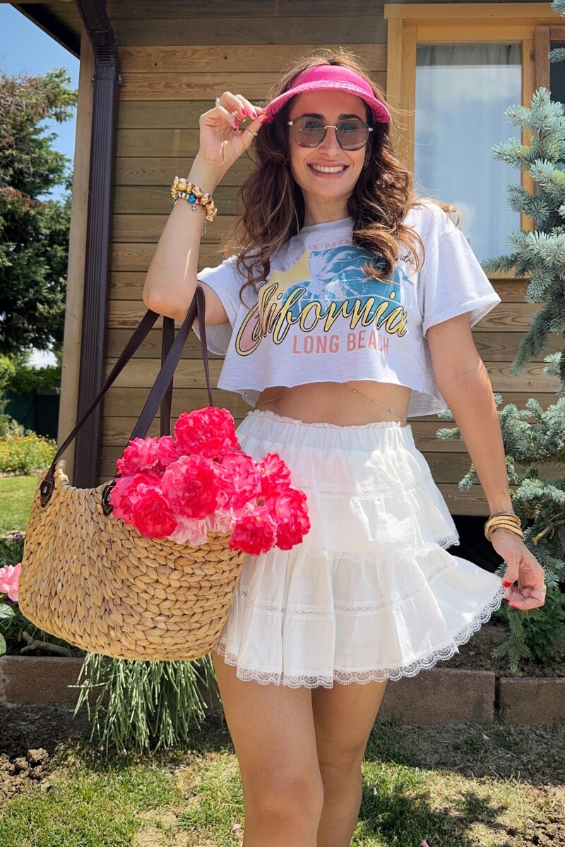 YAZI BASKILI PAMUK CROP TİŞÖRT - Clothing Palette