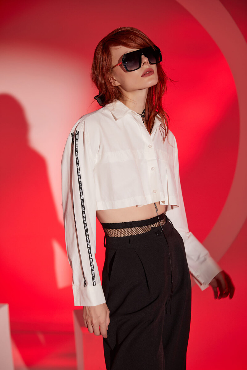 YAZI DETAYLI CROP POPLİN GÖMLEK - Clothing Palette