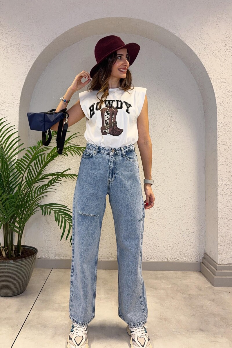 YIRTIK DETAYLI BOL PAÇA KOT JEAN - Clothing Palette